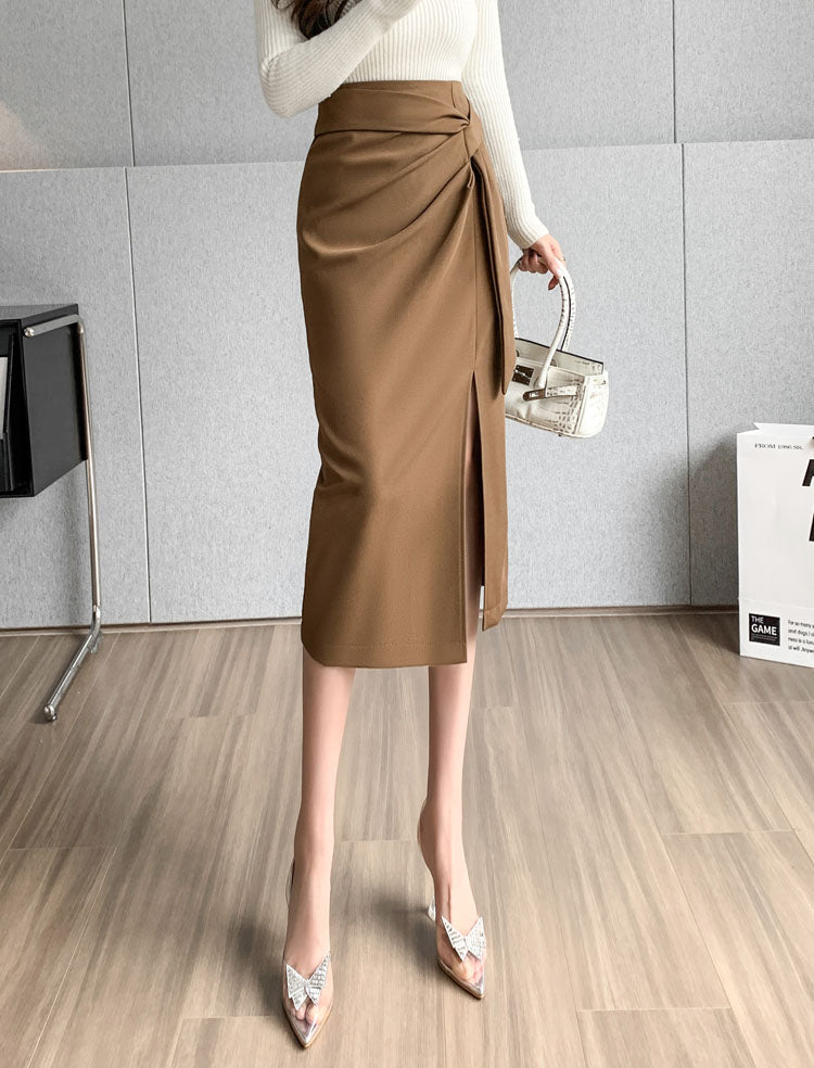 High Waist Mid-length Slit Skirt