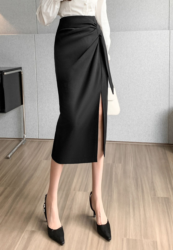 High Waist Mid-length Slit Skirt