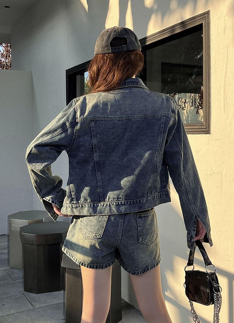 Retro Denim Jacket + Skort Two Pieces Set