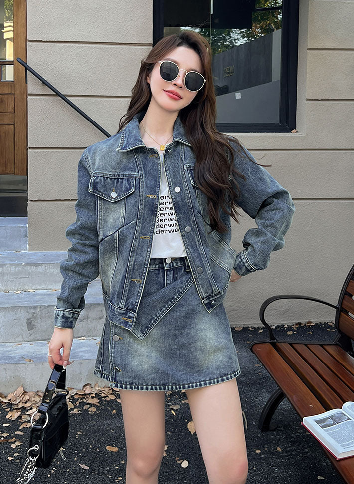 Retro Denim Jacket + Skort Two Pieces Set