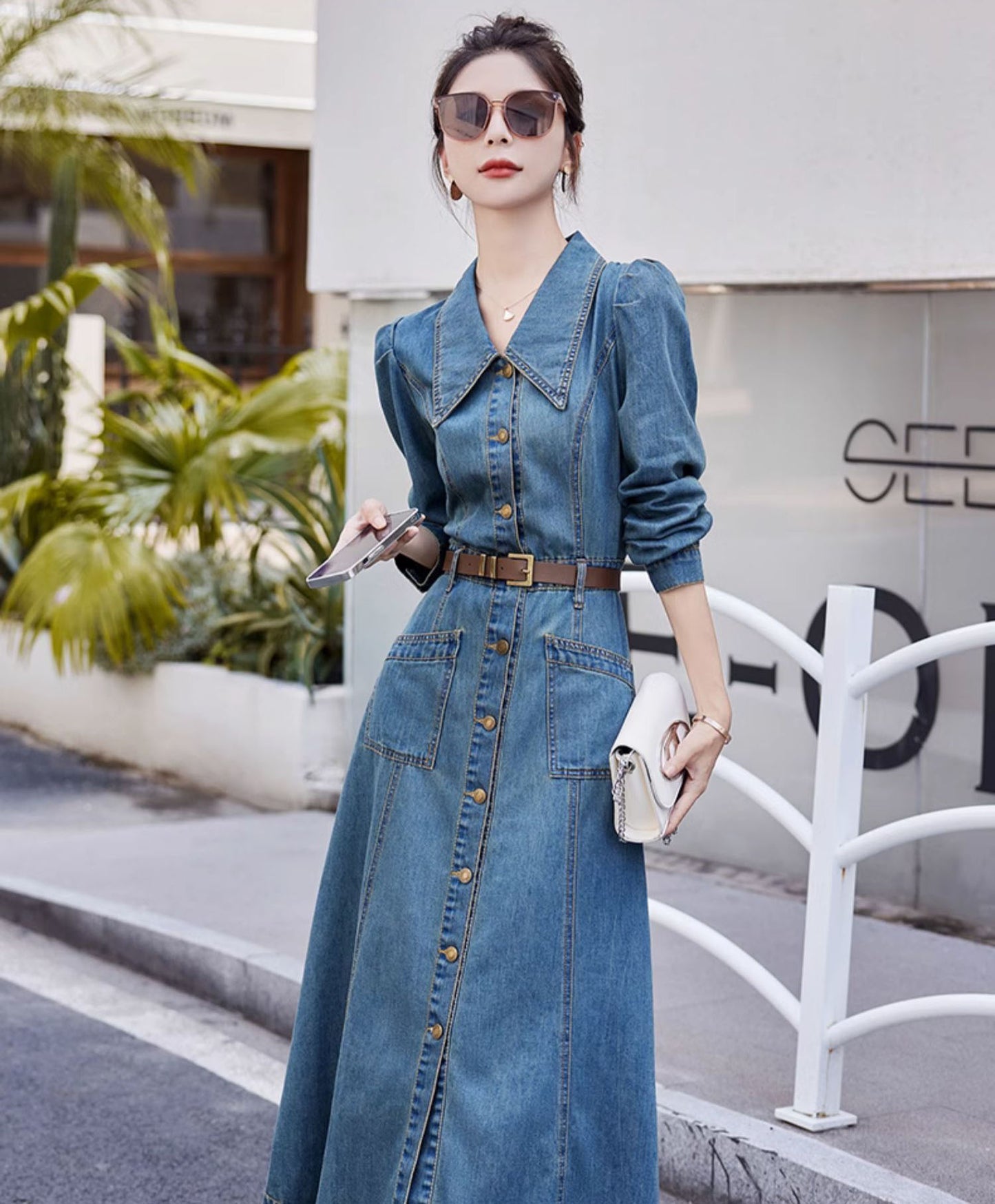 Blue Denim Mid-length Dress