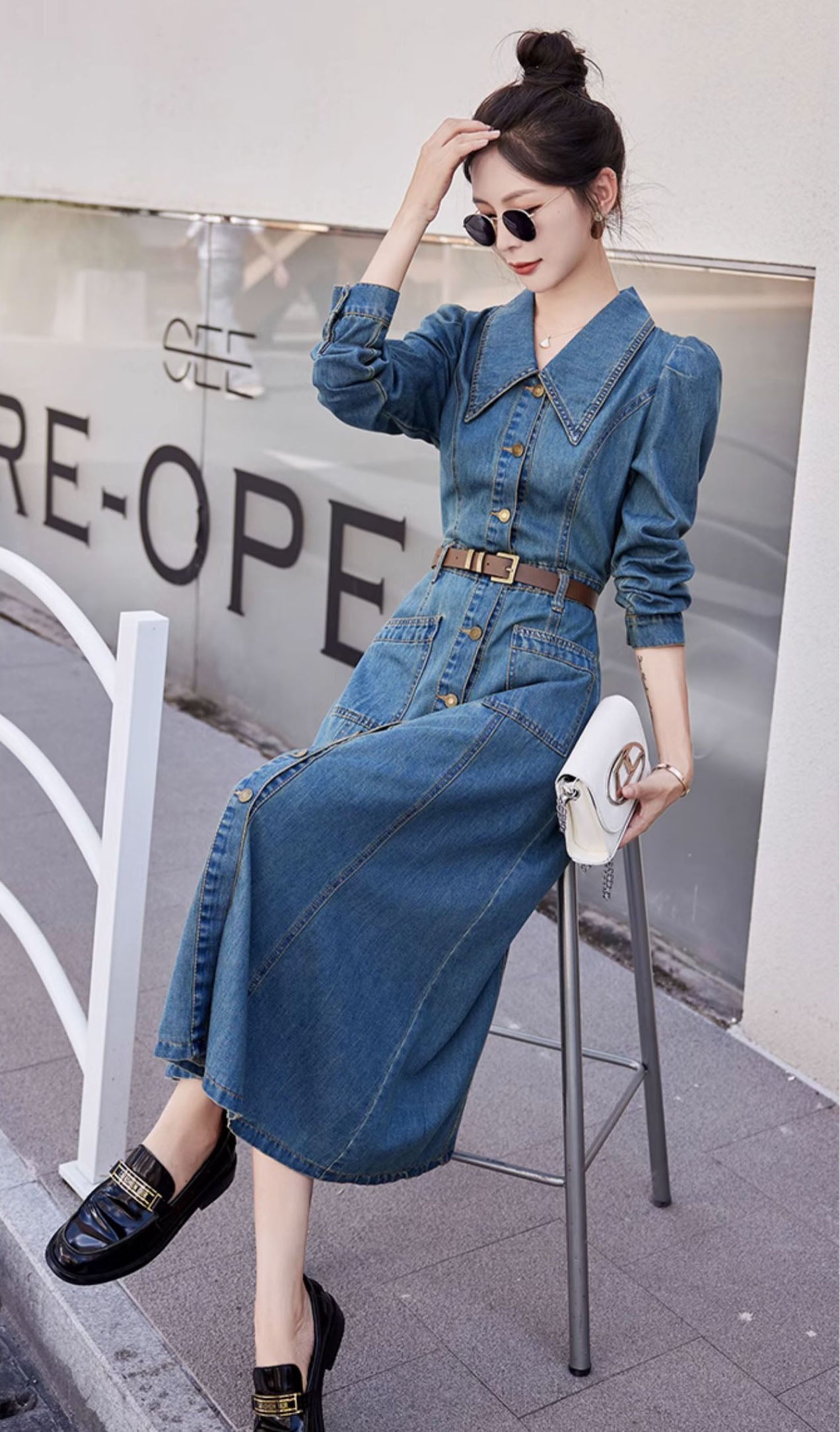 Blue Denim Mid-length Dress