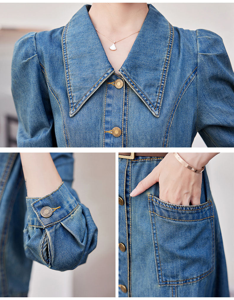 Blue Denim Mid-length Dress