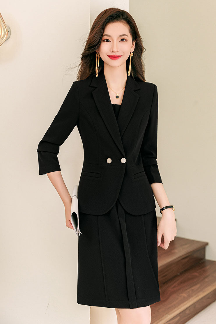 Casual Suit Jacket + Sleeveless Dress Two Pieces Suit Set