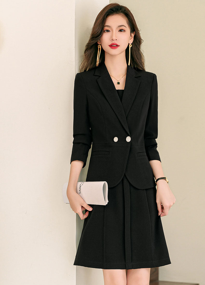 Casual Suit Jacket + Sleeveless Dress Two Pieces Suit Set