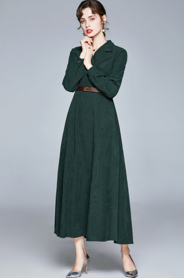 Green Suit Collar Long Dress