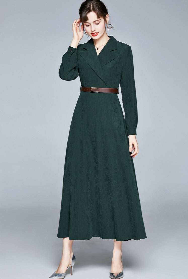 Green Suit Collar Long Dress