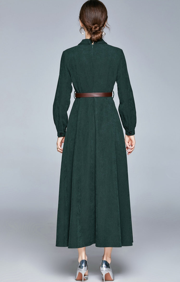 Green Suit Collar Long Dress