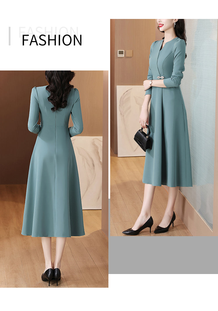 V-neck Fashionable Long-sleeved Dress