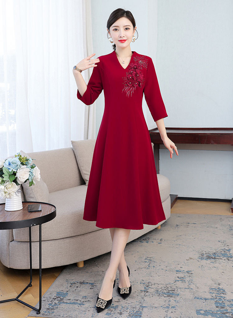 V-neck Red Banquet Dress