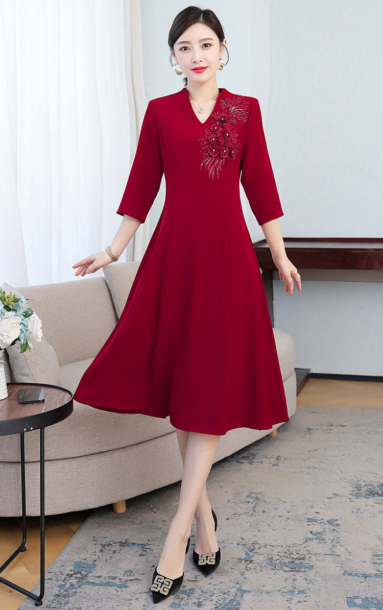 V-neck Red Banquet Dress