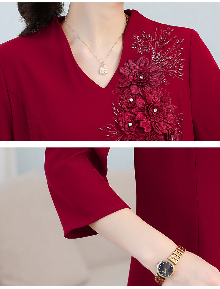 V-neck Red Banquet Dress