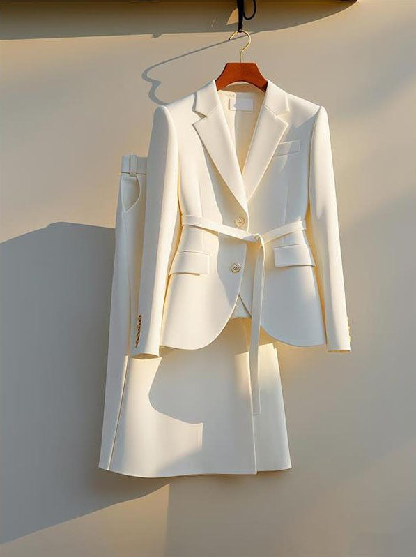 Off White Exquisite High-end Jacket + Skirt Two Pieces Suit Set