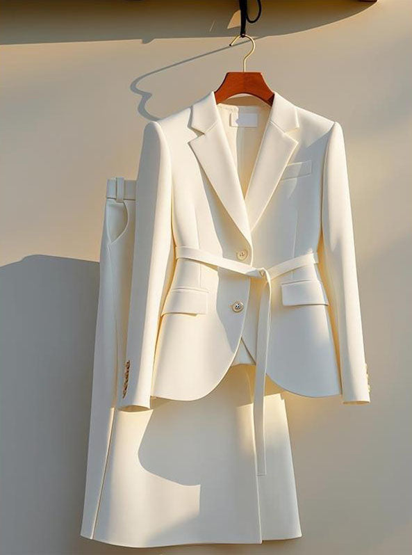 Off White Exquisite High-end Jacket + Skirt Two Pieces Suit Set