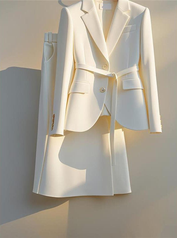 Off White Exquisite High-end Jacket + Skirt Two Pieces Suit Set