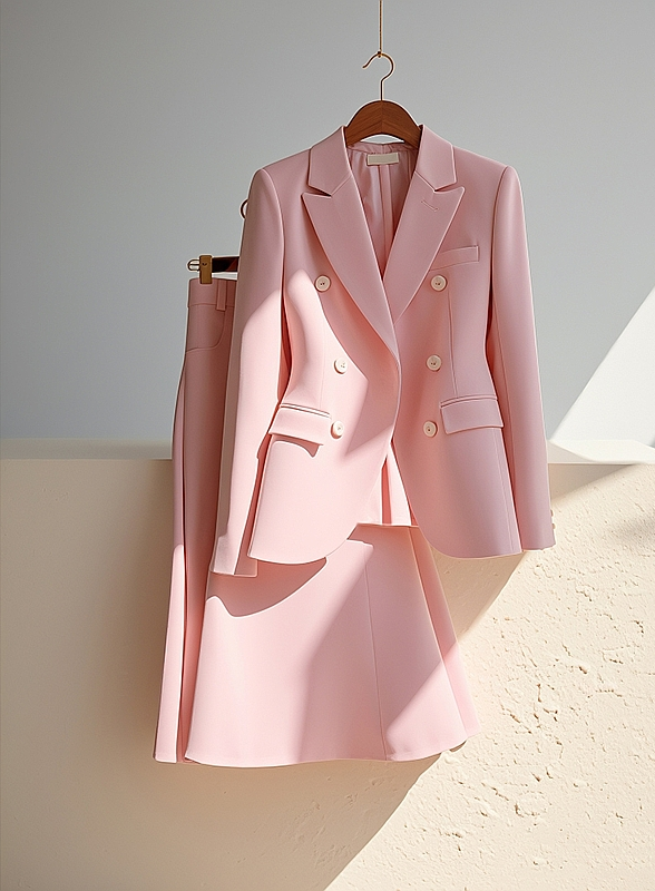 Pink Exquisite High-end Jacket + Skirt Two Pieces Suit Set