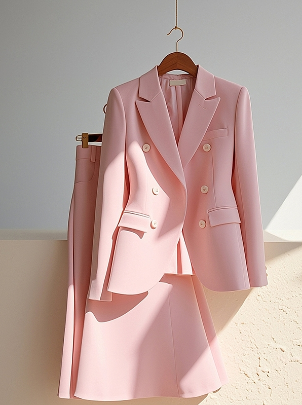 Pink Exquisite High-end Jacket + Skirt Two Pieces Suit Set