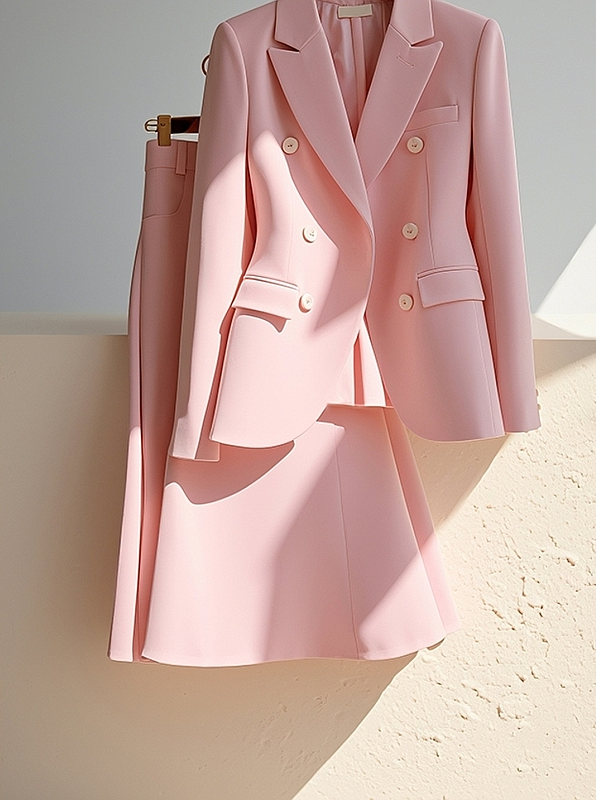 Pink Exquisite High-end Jacket + Skirt Two Pieces Suit Set