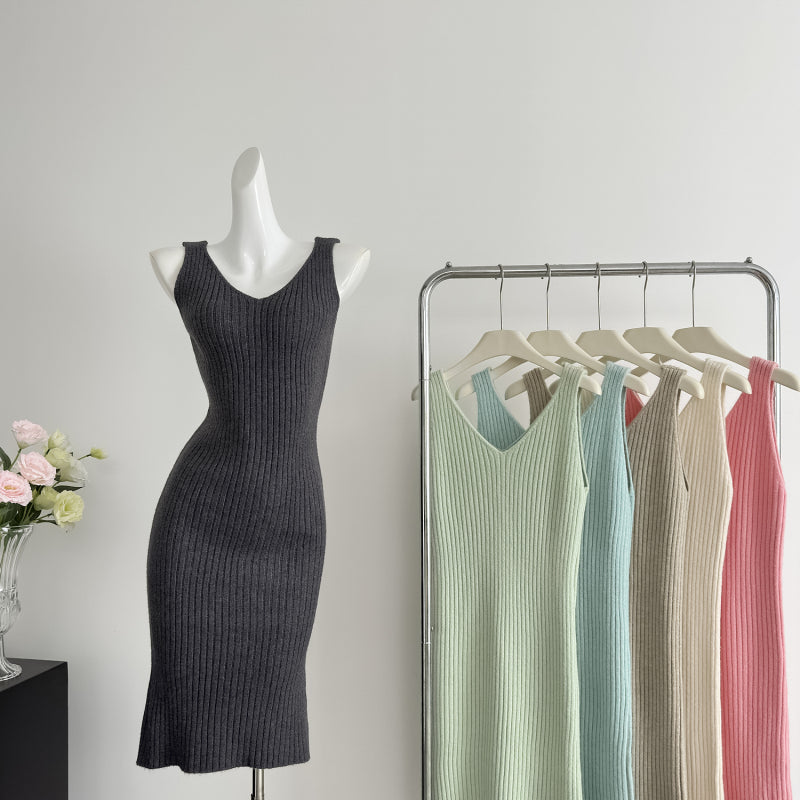 Knitted Cardigan + Sleeveless Dress Two Pieces Set