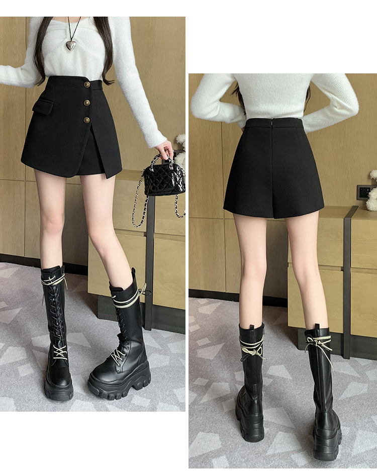 Woolen High Waist A-line Skirt