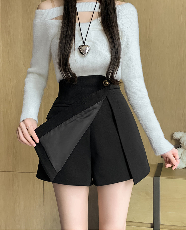 Woolen High Waist A-line Skirt