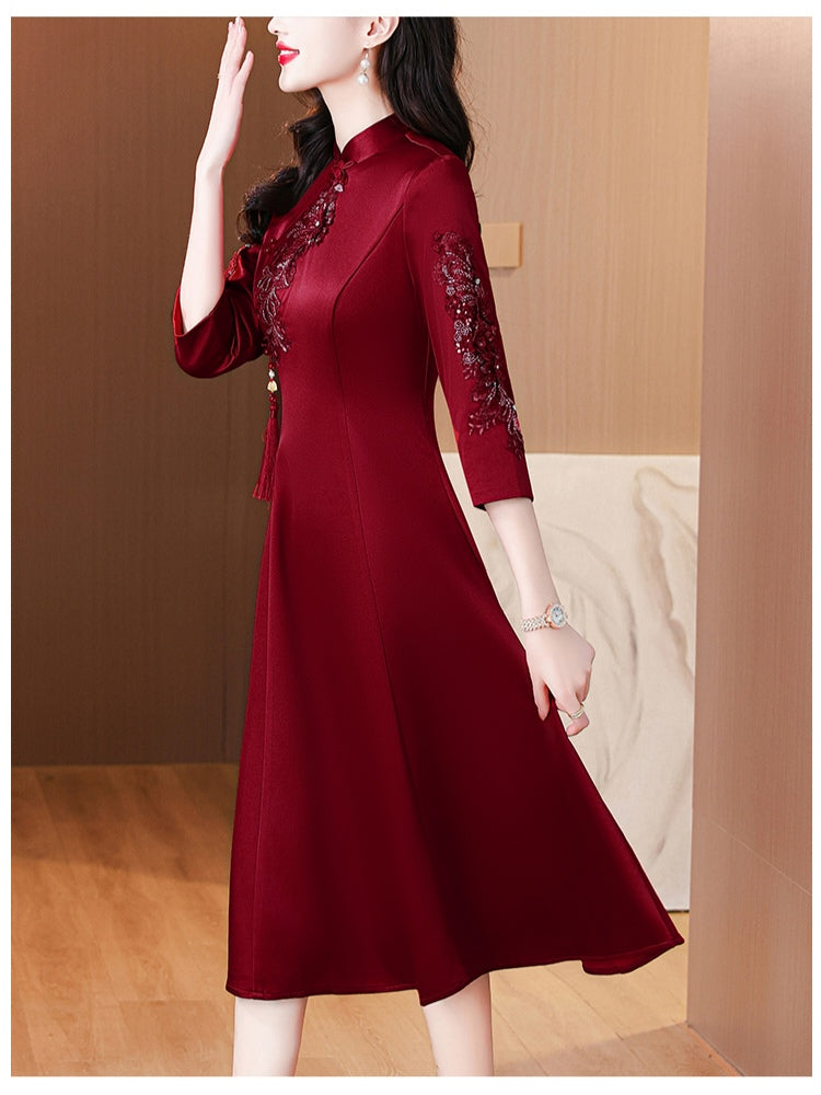 Claret Red Cheongsam Elegant Evening Dress