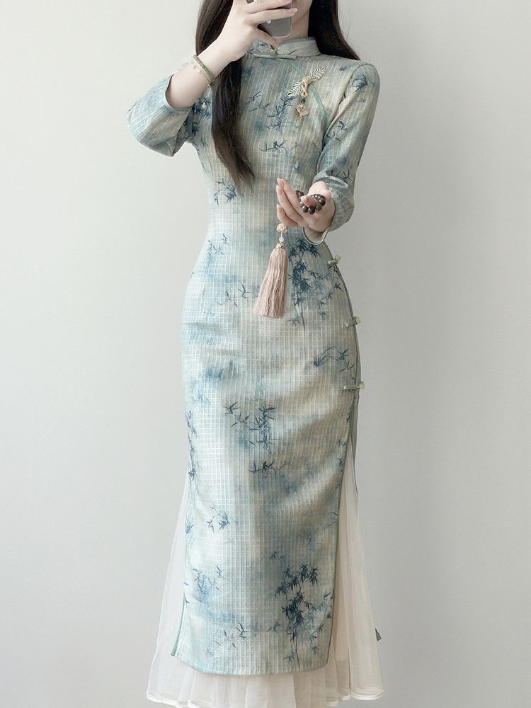 Misty Bamboo Long Sleeve Cheongsam [Single Cheongsam]