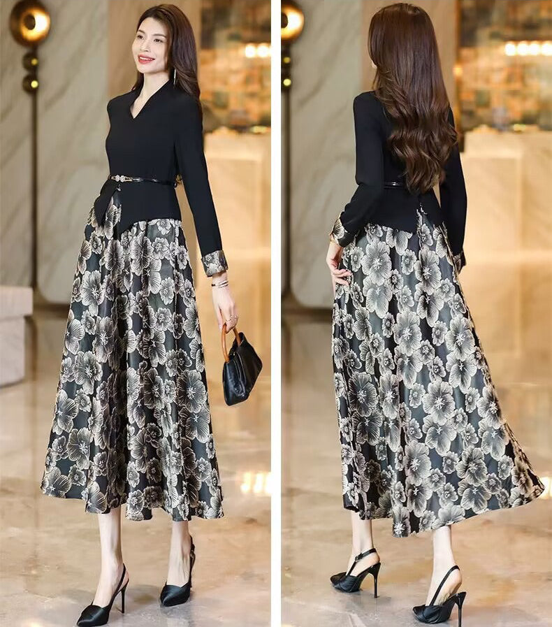 Black Floral Fake-two Dress