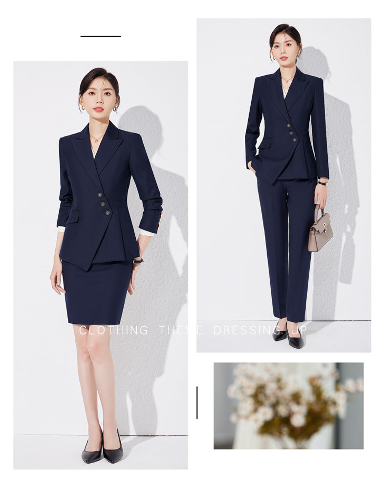 Irregular Length Jacket + + Either Trouser or Skirt Two Pieces Set