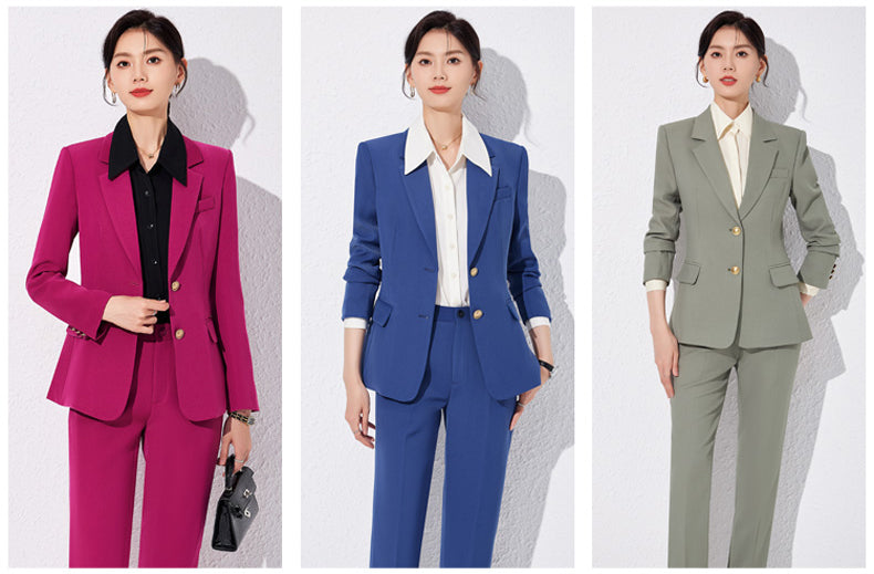 Single Breasted Suit Jacket + Either Trouser or Skirt Two Pieces Set