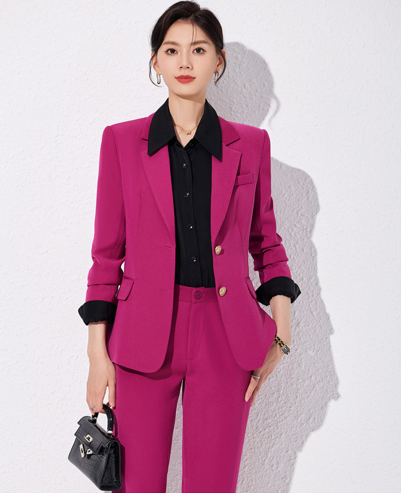 Single Breasted Suit Jacket + Either Trouser or Skirt Two Pieces Set