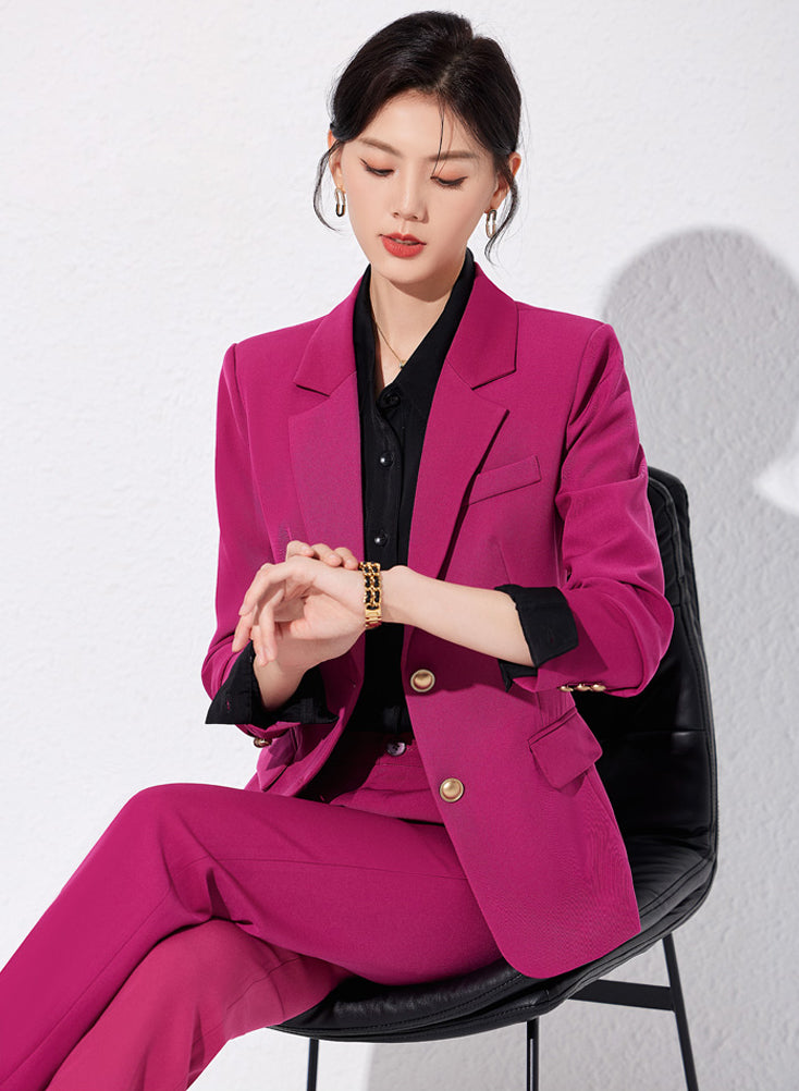 Single Breasted Suit Jacket + Either Trouser or Skirt Two Pieces Set