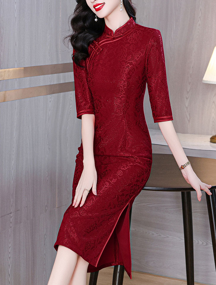 Stylish Red Cheongsam Banquet Dress