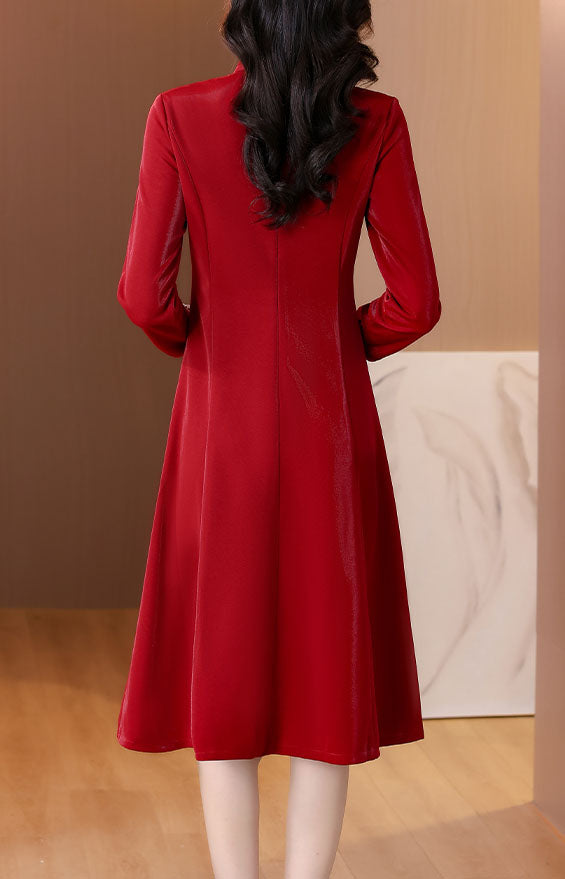 Claret Red Retro Long-sleeve Cheongsam