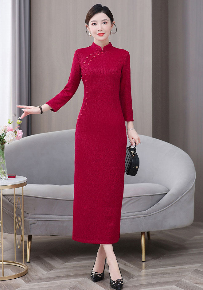 Red Cheongsam High-end Auspicious cloud Long-sleeved Banquet Dress