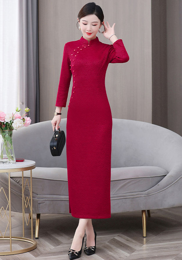 Red Cheongsam High-end Auspicious cloud Long-sleeved Banquet Dress