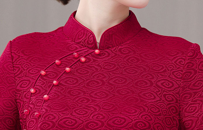 Red Cheongsam High-end Auspicious cloud Long-sleeved Banquet Dress