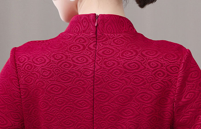 Red Cheongsam High-end Auspicious cloud Long-sleeved Banquet Dress