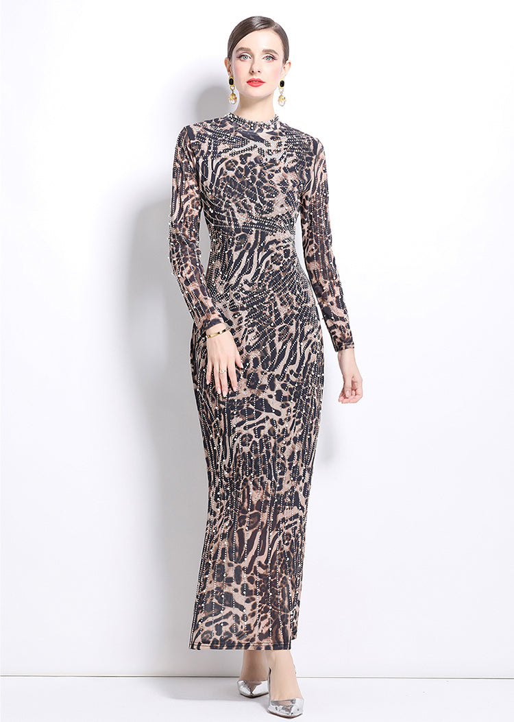 Long-sleeve Mesh Slim Long Evening Dress