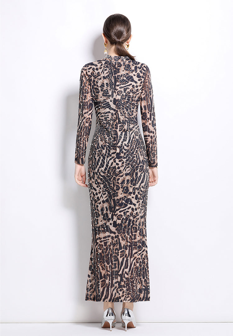 Long-sleeve Mesh Slim Long Evening Dress