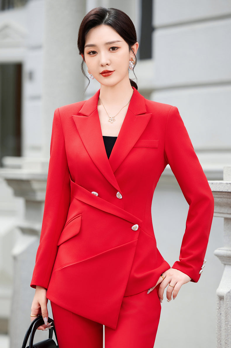 High-end Fashionable Women's Suits Jacket + Flare Trousers Two Pieces Set