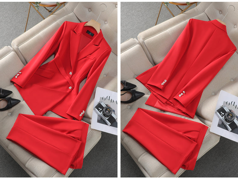 High-end Fashionable Women's Suits Jacket + Flare Trousers Two Pieces Set