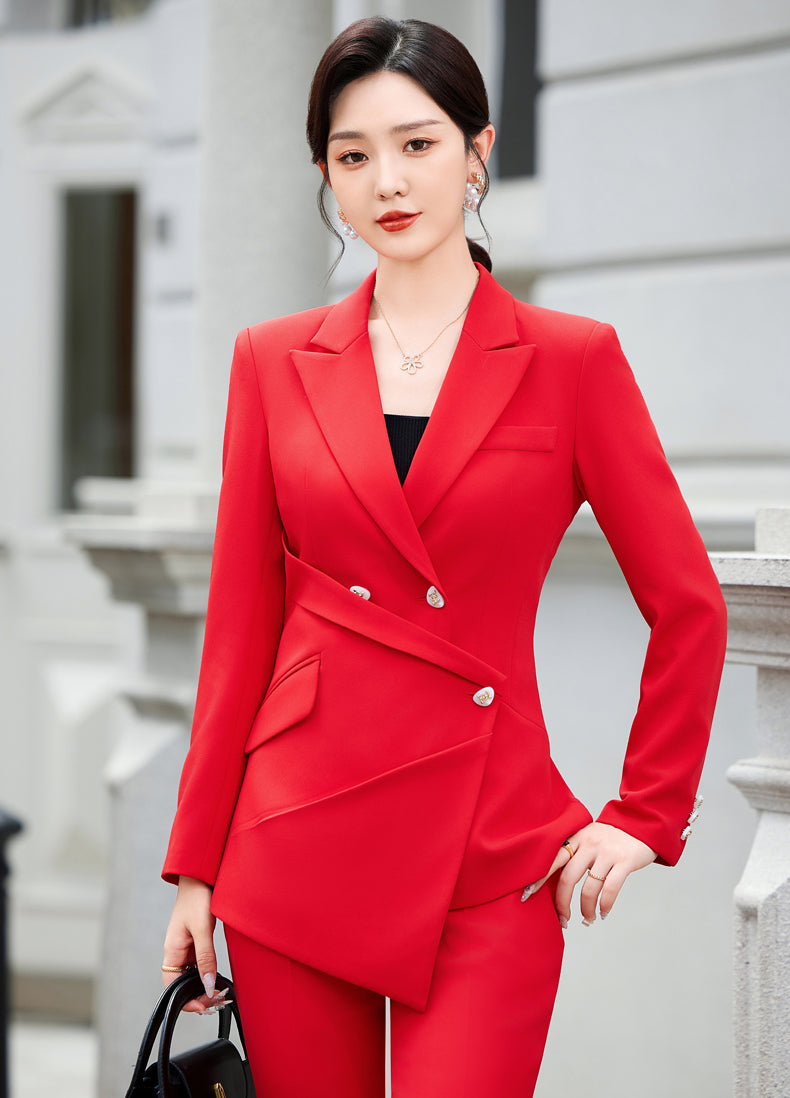 High-end Fashionable Women's Suits Jacket + Flare Trousers Two Pieces Set