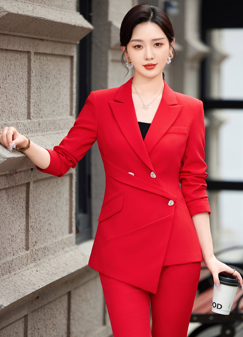 High-end Fashionable Women's Suits Jacket + Flare Trousers Two Pieces Set