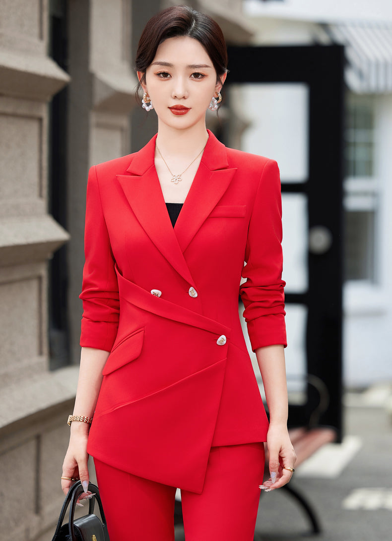 High-end Fashionable Women's Suits Jacket + Flare Trousers Two Pieces Set