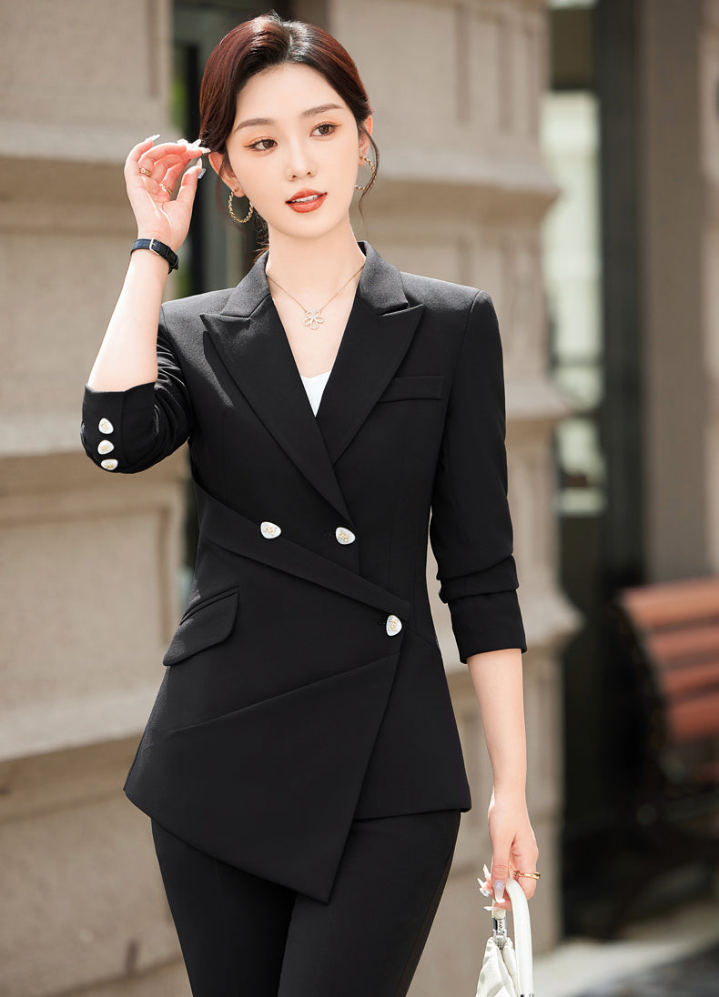 High-end Fashionable Women's Suits Jacket + Flare Trousers Two Pieces Set