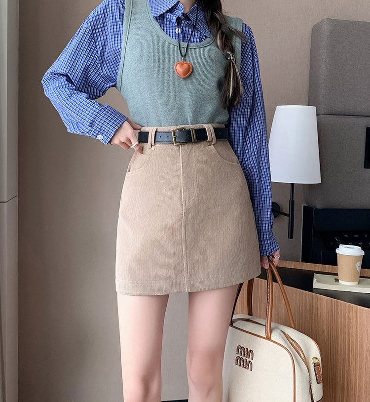 Retro Corduroy Mini Skirt