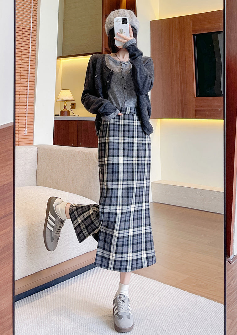 Plaid High Waist Fishtail Skirt