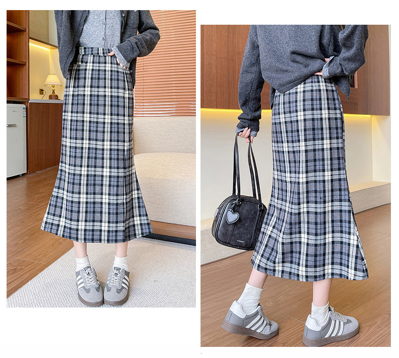 Plaid High Waist Fishtail Skirt