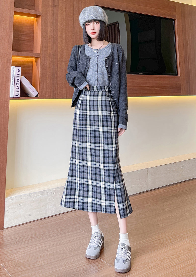 Plaid High Waist Fishtail Skirt